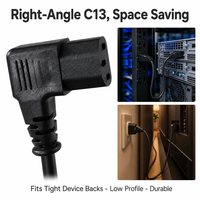 Câble d'alimentation C13 à angle droit NEMA 5-15P vers IEC C13, câble CA 18AWG 10A 125V mis à la terre pour PC de bureau, moniteur, imprimante, noir