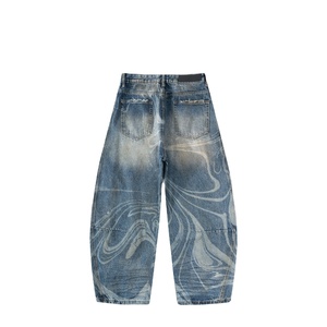 Vaqueros de mezclilla de corte <span class=keywords><strong>recto</strong></span> de tiro medio con efecto de ondas de agua de marca de moda para <span class=keywords><strong>hombre</strong></span>, estilo casual lavado de otoño, ajuste holgado, botones estilo hip hop - Product Image 2