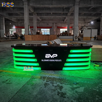 Bureau de réception publique Corian noir changement de couleur Led Logo bureau de diffusion Radio moderne TV salle de nouvelles réceptionniste Table de réception