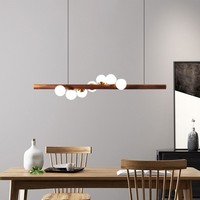 Lustre suspendu moderne nordique en bois et verre laiteux pour la décoration intérieure de la salle à manger