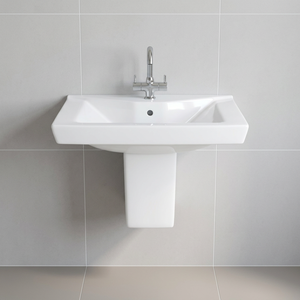 Lavabo rectangulaire demi-piedestal en céramique et porcelaine, résistant à l'eau, pour salle de bain d'hôpital - Product Image 5