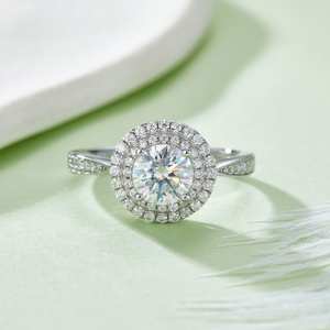 Xingyue Moissanite Jewelry 925silver Double-halo Ring Set with 6.5mm Super Premium Colorless Round Moissanite - Product Image 5