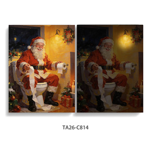 Décoration Murale Lumineuse de Noël sur Toile : Enfants Jouant dans la Neige, Père Noël Amusant, avec Cadre LED pour Maison, Salle de Bain, Salon - Product Image 6