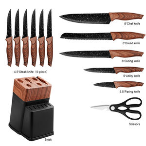 Ensemble de couteaux en acier inoxydable de 13 pièces, haute dureté, entièrement intégré, avec manche en acier inoxydable à grain de bois et bloc noir - Product Image 6