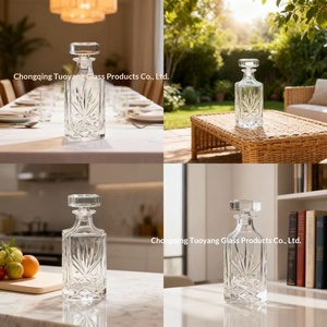 Decanter in Vetro Trasparente, Set per Confezionamento di Liquori e Vini, Bottiglia per <span class=keywords><strong>Whisky</strong></span> <span class=keywords><strong>750ml</strong></span>, Design Retrò di Lusso Leggero - Product Image 4