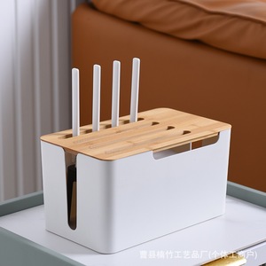Boîte de rangement pour routeur, rectangulaire, couleur bois naturel, organisateur de câbles de type vertical, pour modem WiFi et décodeur TV - Product Image 2
