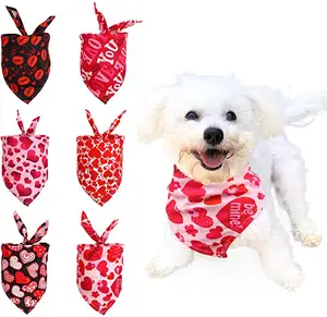Heart Pattern Soft Polyester Valentines Day Custom Triangle Bibs Pet Bandana Scarf for Dogs
