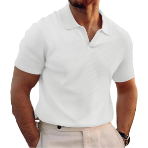 Nueva Camiseta Sólida para Hombre con Cuello en V, Manga Corta, Tejido de Poliéster de 220g, Estilo Gótico - Product Image 1