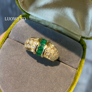 Anillo <span class=keywords><strong>de</strong></span> Oro Amarillo <span class=keywords><strong>de</strong></span> 18K con Esmeralda Natural para Mujer, Joyería Fina LUOWEND - Product Image 1