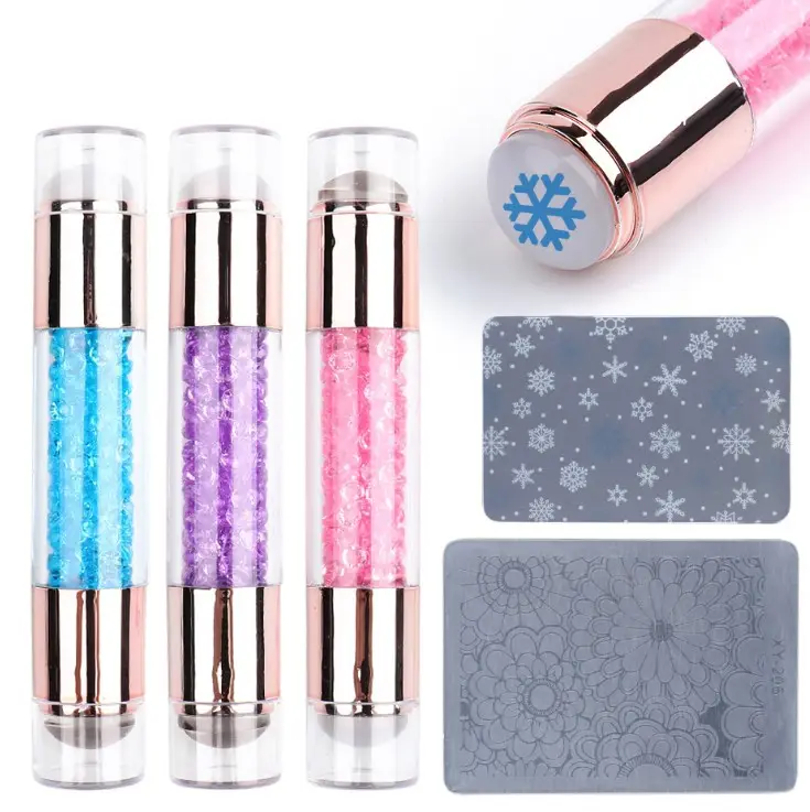 Acrylic Crystal Manicure Art Stampers Silicone Stamp Pens Nail Stamping Plates Double Headed Manicure Stamp Transfer Pen