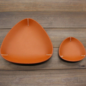 Handmade pure leather <b>storage</b> tray, triangular table mat <b>storage</b> box, craft gift, key box, <b>remote</b> <b>control</b> <b>storage</b> box, - Product Image 3