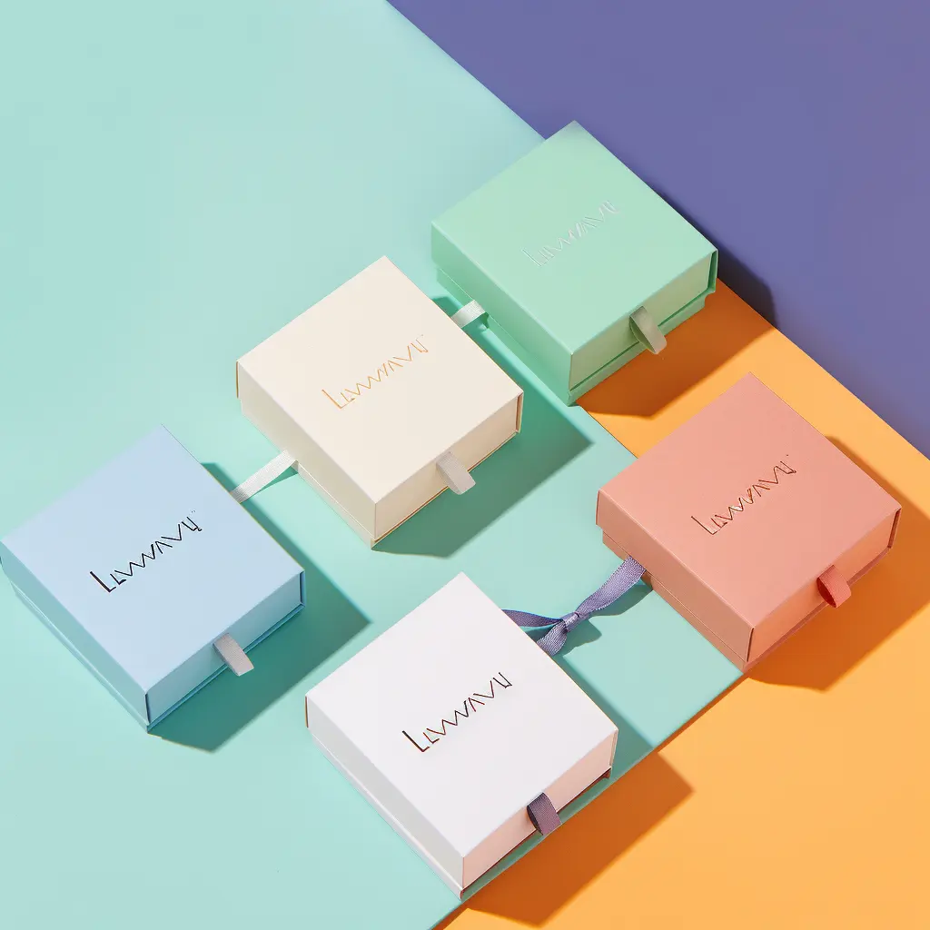 Benutzer definiertes Logo Luxus schmuck Verpackung Rosa Papier Geschenk Schmuck Ohrring Armband Halskette Ring Box