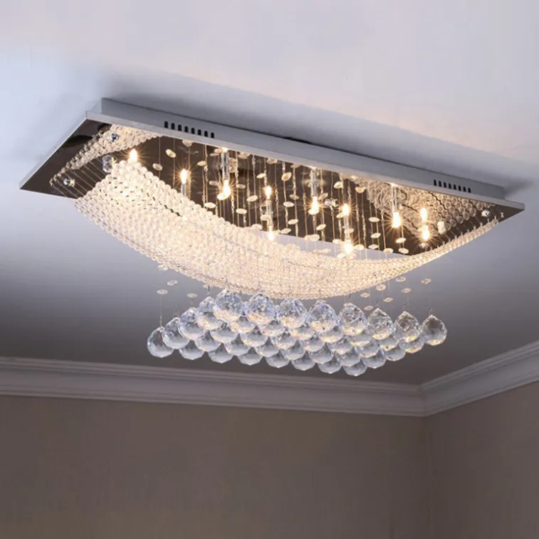 Crystal Chandelier L75x W25 x H65cm LED Crystal Ceiling Lamp Rectangular Base Hall Droplight Bedroom Restaurant Lights