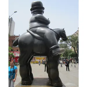 Botero de metal de fundição de bronze, de alta qualidade, homem em estátua de cavalo, tamanho gigante, escultura de bronze