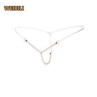 최고 판매 여성 오픈 가랑이 섹시한 끈 팬티 구슬 체인 팬티 속옷 낮은 상승 T-백 속옷 란제리 진주 공