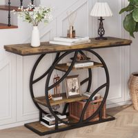 Console en bois rustique SENYU avec cadre métallique circulaire et étagères de rangement pour l'entrée, meubles de maison