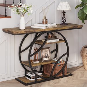 Mesa Consola Rústica de Madera SENYU con Marco Metálico Circular y Estantes de Almacenamiento para Entrada, Muebles para el Hogar - Product Image 2