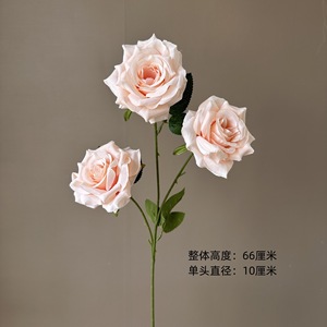 Ramo de Rosas Artificiales Cappuccino, Arreglo Floral de 3 Cabezas de Plástico y Seda para Decoración del Hogar y Bodas - Product Image 4
