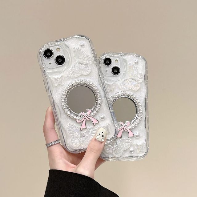Pretty Girls Make up Mirror Glue Tpu Phone Case for Iphone 17 Pro Max 14plus/15 butterfly GEL