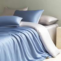 Parure de lit de luxe quatre pièces en soie glacée lavée à l'eau, effet rafraîchissant estival, ultra-douce, pour un sommeil nu et agréable, comprenant drap et housse de couette