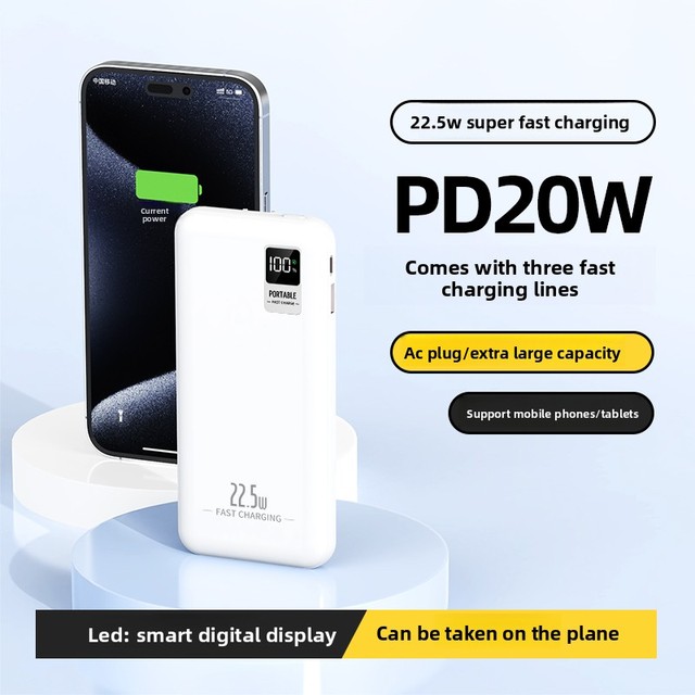 Travel AC Power Bank10000mAh Built in Cable Folding Wall Plug Led Display USB-C PD 22.5W Fast Charging Powerbank AC Charger