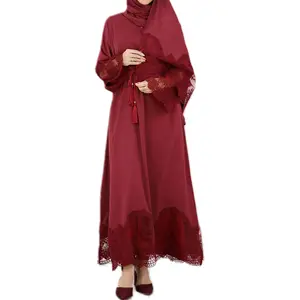 时尚优雅的伊斯兰服装刺绣蕾丝设计无衬里迪拜穆斯林妇女阿巴亚带头巾