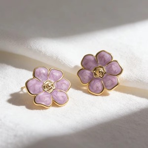 Boucles <span class=keywords><strong>d</strong></span>'oreilles en émail multicolores, clous en forme de camélia avec bordure dorée, bijoux hypoallergéniques pour femmes - Product Image 2
