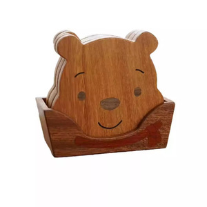 Juego de posavasos de madera con forma de oso, madera maciza, aislante del calor, forma de animal de dibujos animados, mantel individual duradero para uso diario - Product Image 2