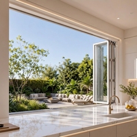 Ventana Plegable Panorámica Horizontal Moderna de Aluminio HUACAI, Insonorizada y Resistente al Viento, para Sala de Estar, Cocina, Patio de Villa