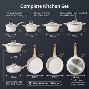 Juego <span class=keywords><strong>de</strong></span> Utensilios <span class=keywords><strong>de</strong></span> Cocina Antiadherentes <span class=keywords><strong>de</strong></span> Granito <span class=keywords><strong>de</strong></span> 12-21 Piezas con Aleación <span class=keywords><strong>de</strong></span> Aluminio y Tapas <span class=keywords><strong>de</strong></span> Vidrio, Compatible con Inducción y Gas para Cocinar en Casa - Product Image 6