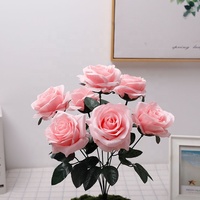 Qihao Groothandel Wedding Home Decorations 7 Heads Kunstzijde Bloem Rood Wit Gekleurde Franse Rose Boeket