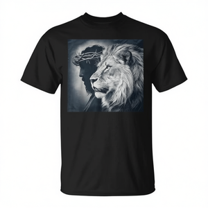 Camiseta cristiana Lion Of Judah con diseño de Jesús y león, color negro, talla mediana - Product Image 2