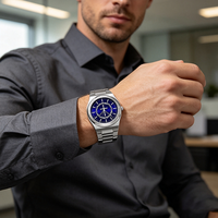 Montre à quartz de luxe pour homme PINTIME, cadran en verre traité, bracelet en acier inoxydable, étanche 5 ATM, cadran de 40 mm, fermoir papillon, style professionnel