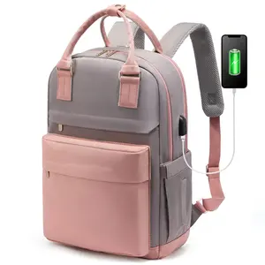 패션 여성 방수 재활용 배낭 세련된 여행 가방 빈티지 데이팩 15.6 인치 노트북 가방 대학 USB 포트