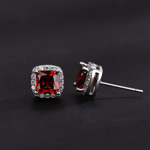 Stud Earrings Square Zircon Geometric Sugar Cube Design Everyday Wear Bezel Setting Copper Ear Post - Product Image 3