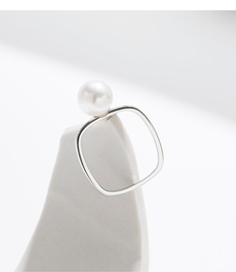S925 Sterling <b>Silver</b> Irregular Hollow Band <b>Ring</b> With Single White Pearl Minimalist Stackable Finger Jewelry Gift For Women Daily - Product Image 4