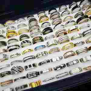 Lot de 100 bagues unisexes classiques en acier inoxydable, style éternité, pour mariages et cadeaux, tailles assorties, platine rose - Product Image 5