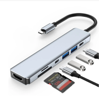 Pembaca kartu SD TF 7 in 1, Hub 5Gbps USB 3.0 dengan 4k30hz Splitter Usb mendukung semua Tipe C Channel komputer Laptop
