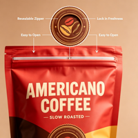 Sachet de café en papier kraft écologique de qualité alimentaire avec logo personnalisé et fermeture éclair refermable pour grains de café torréfiés