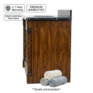 Meuble de salle de bain traditionnel en bois massif avec vasque en céramique et miroir inclus, finition foncée, rectangulaire, sur pied, 32-34 - Product Image 1