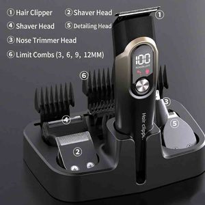 <span class=keywords><strong>Tondeuse</strong></span> à cheveux professionnelle 5-en-1 pour hommes, <span class=keywords><strong>kit</strong></span> de toilettage, rasoir électrique sans fil, <span class=keywords><strong>tondeuse</strong></span> à poils de nez, écran LCD, <span class=keywords><strong>tondeuse</strong></span> à lame en T - Product Image 1