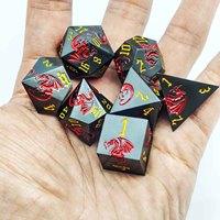 Jeu de dés en métal argenté poli, émail bleu, dragon gravé, chiffres gothiques noirs, 7 pièces, polyédriques, pour jeux de table D&D RPG