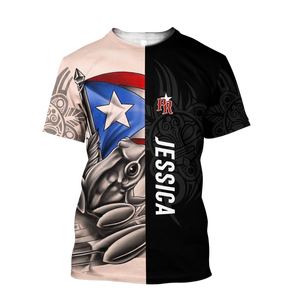 Camiseta Hawaiana de Puerto Rico Soy De Aquí Como El Coquí Personalizable con Nombre, Conjunto de Camiseta y Pantalones Cortos Coquí Puerto Rico - Product Image 3