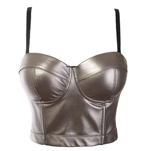 Channel 5 Colors Sexy Eye And Hook Back Women Spaghetti Strap Faux Leather PU Bustier Corset Crop Cami Tops