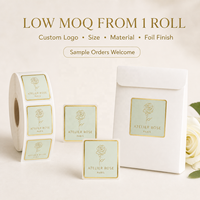 Rouleau d'étiquettes personnalisées en feuille d'or, papier spécial carré arrondi, design rose, autocollant de marque de luxe pour emballage cosmétique