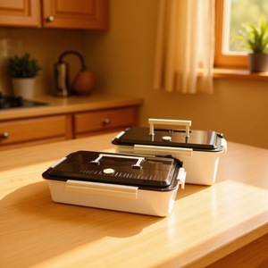 Rectangular Food Storage <b>Container</b> 316L Stainless Steel Clip On <b>Lid</b> <b>With</b> Handle For Camping Outdoor Use - Product Image 1