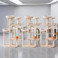 Arbre à chat pliant en bois de luxe classique 154 cm, capsule spatiale moderne, double perchoir, 2 niveaux, jouet interactif, griffoir d'activités