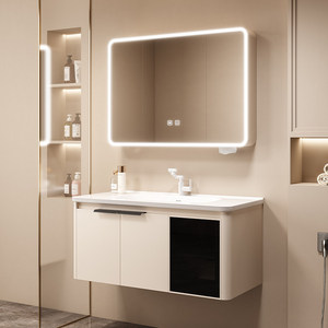 Smart <b>Lighting</b> <b>Mirror</b> Honeycomb-Patterned Latte-Colored <b>Vanity</b> Cabinet Wall-Mounted Bathroom Cabinet - Product Image 2