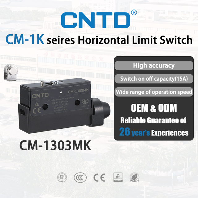 CNTD CM-1303MK Hinge Roller Lever Horizontal Limit Switch 15A 250VAC Snap Action Mechanical Lever Switch Travel Switch