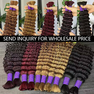 100% 未処理バージンブラウン色ディープウェーブバルクブレイディングBohoブレイド人間の髪ブレイディングヘアエクステンション - Product Image 4